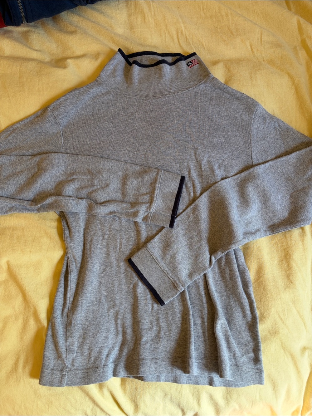 Polo by Ralph Lauren Heather Gray Mock Neck Long Sleeve Top with Navy Trim
